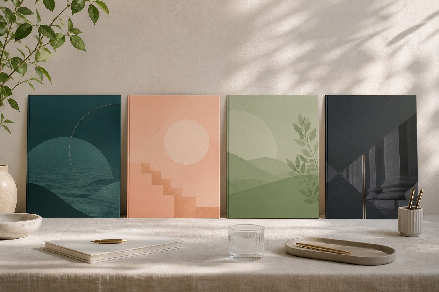 Four themed deck cover templates in a row