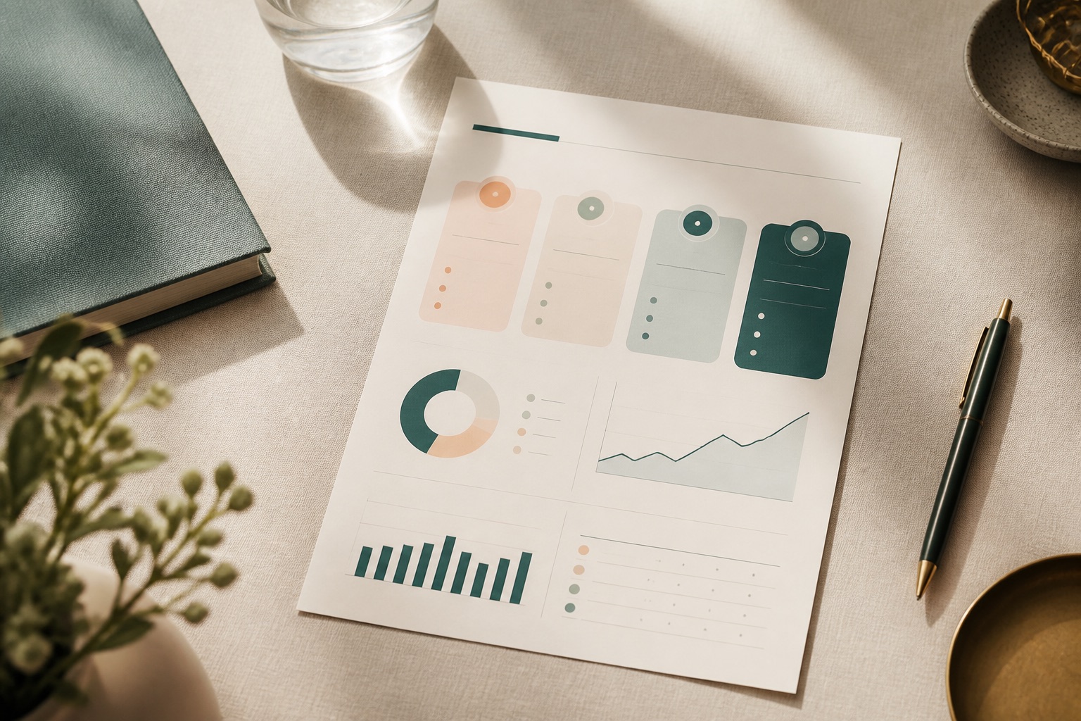 Investor one-pager with abstract KPI chips