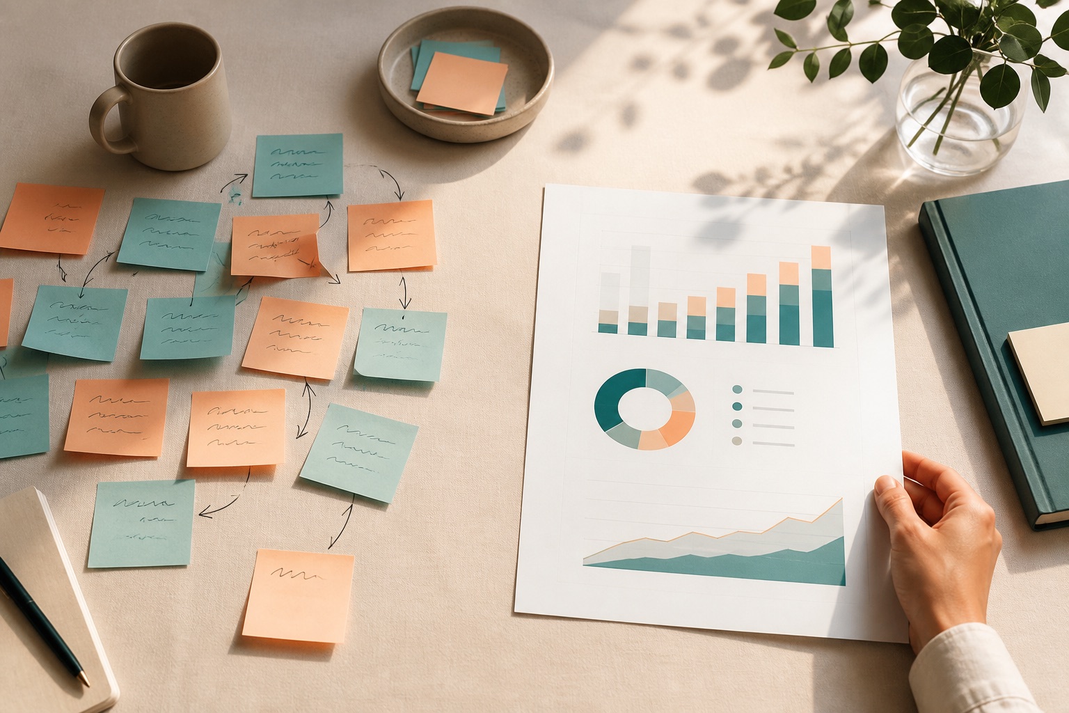 Sticky notes resolving into a clean forecast sheet
