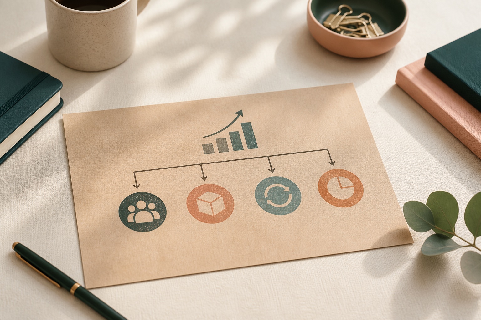 Revenue model sketch with four stream icons